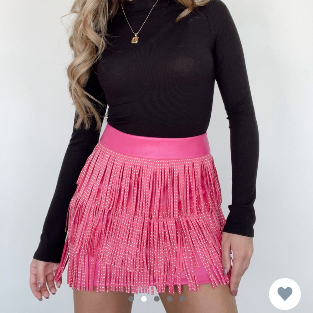 Taylor swift inspired hot pink leather fringe mini skirt